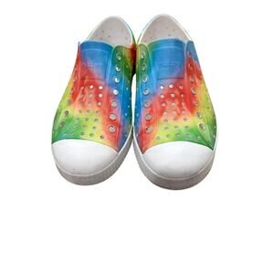 Native Jefferson Sugarlite Shell White/Rainbow Stripe shoes Toddler Size 12